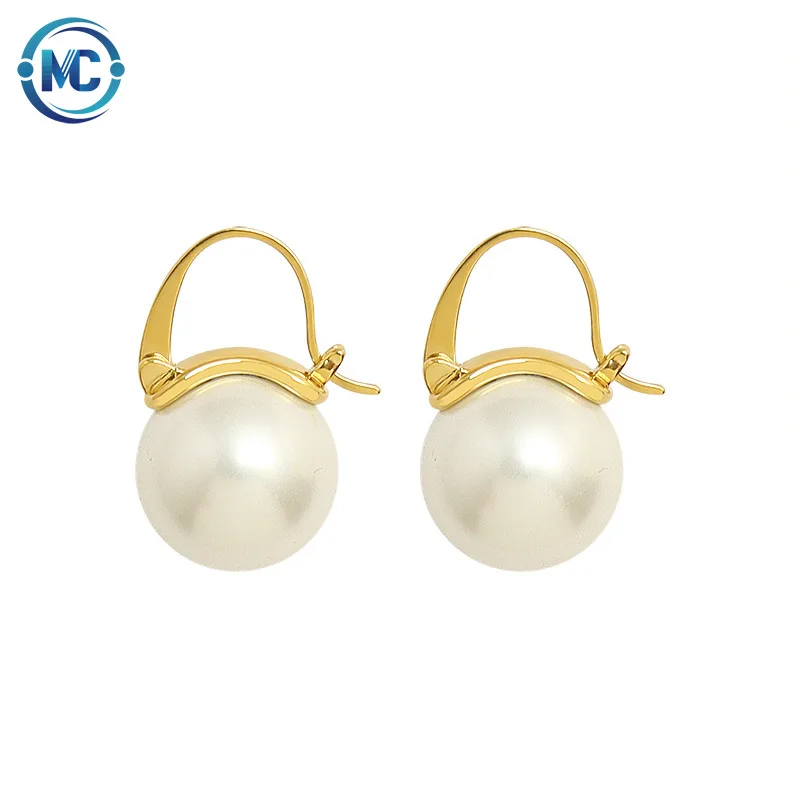 

2021 Exaggerated Retro Big Pearl Earrings Women Stainless Steel Fine Jewelry Gold Plated Earrings, Gold,silver