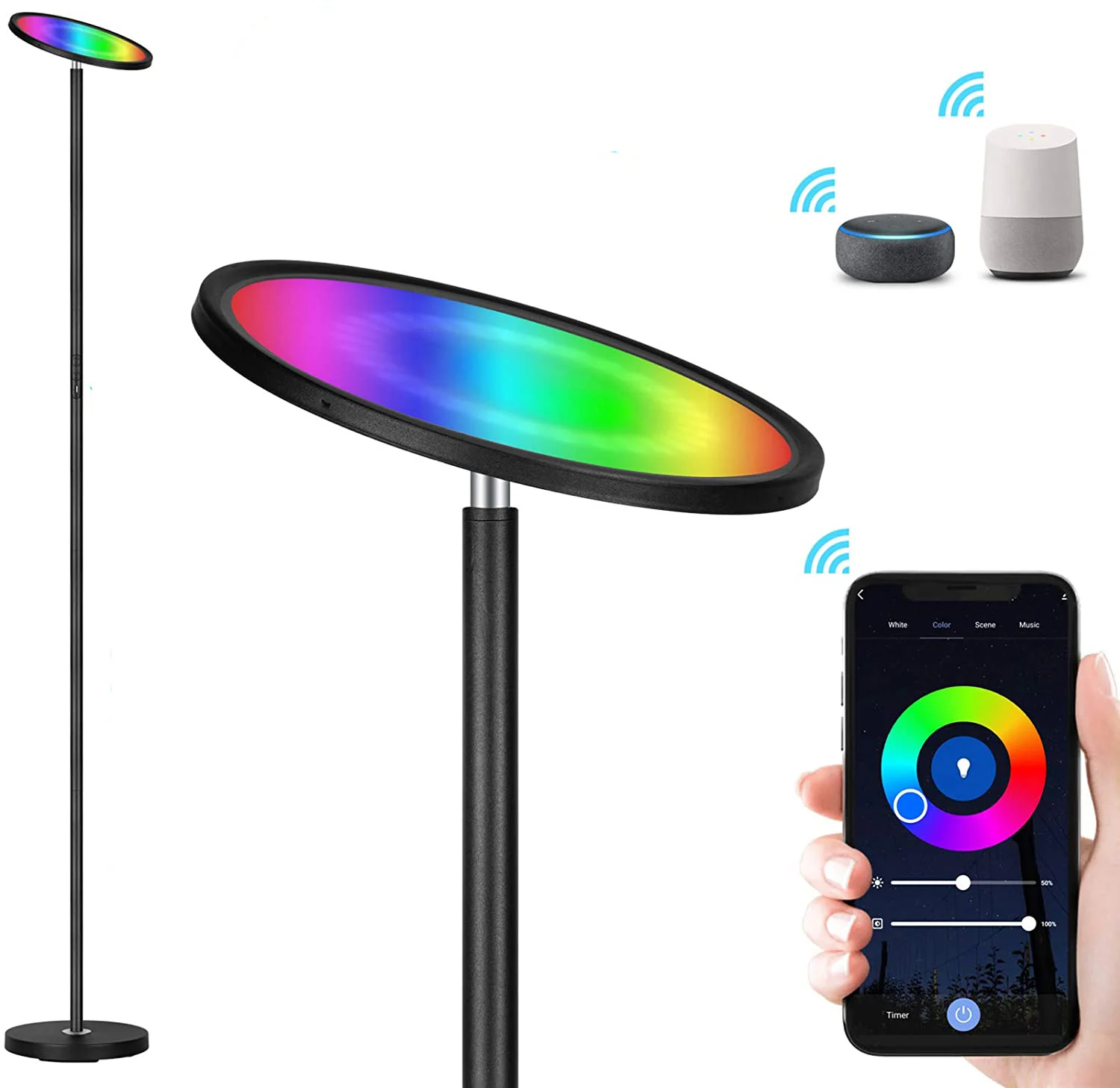 Modern Smart WiFi RGBW LED Floor Lamp Support Amazon Alexa Google Home Super Bright Led Torchiere Floor Lamps