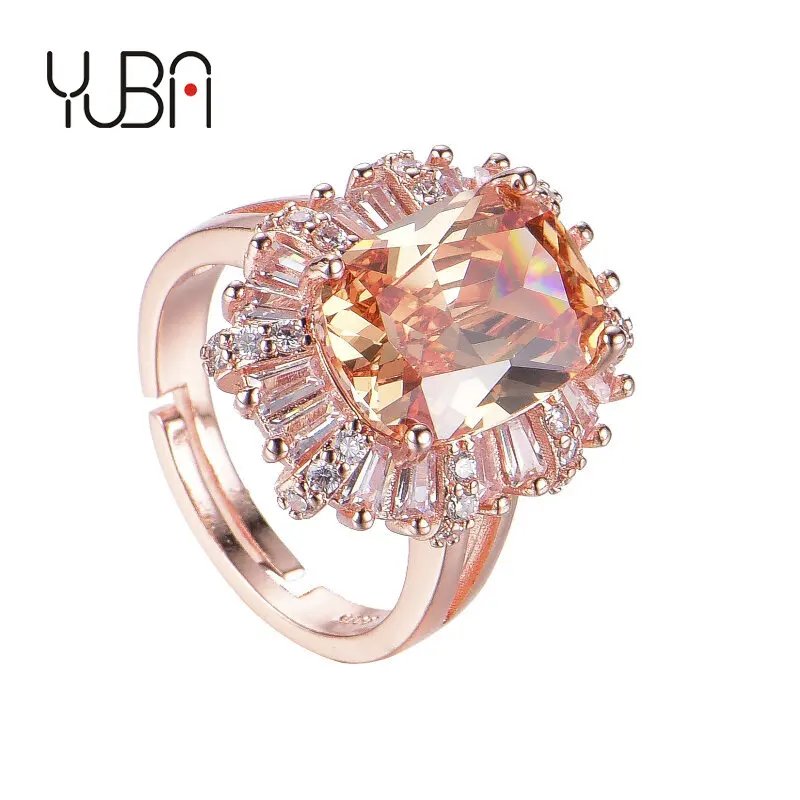 

Rectangular champagne superior quality Oval champagne gem Wedding Rose Gold Plated  Women's Brass ZIRCON Ring, Silver color