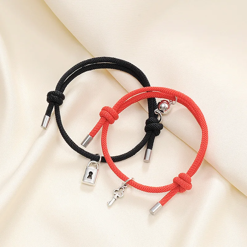 

Friendship Couples Magnetic Bracelet Keys and locks Adjustable Waterproof Handmade Cord Relationship Bracelets, Picture