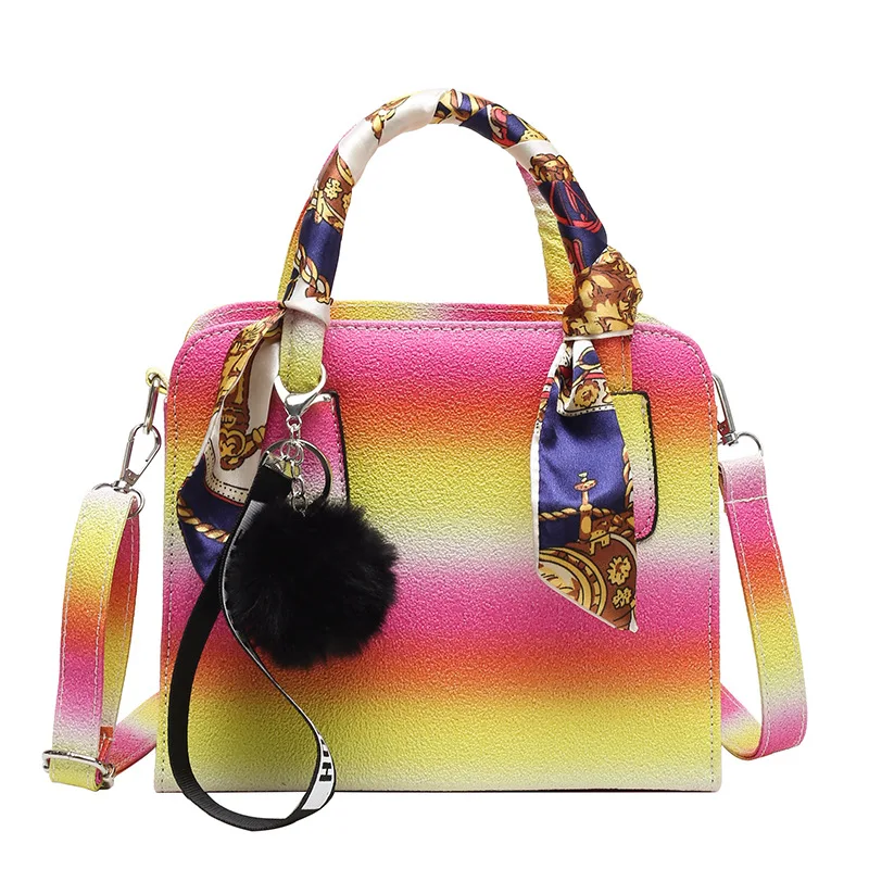 

Cross-border Women's 2021 New Fashion Colorful Hbag European American Style Foreign Trade Shoulder Bag Contrast Slung Small, Green, rose red, pink, rainbow, black and white