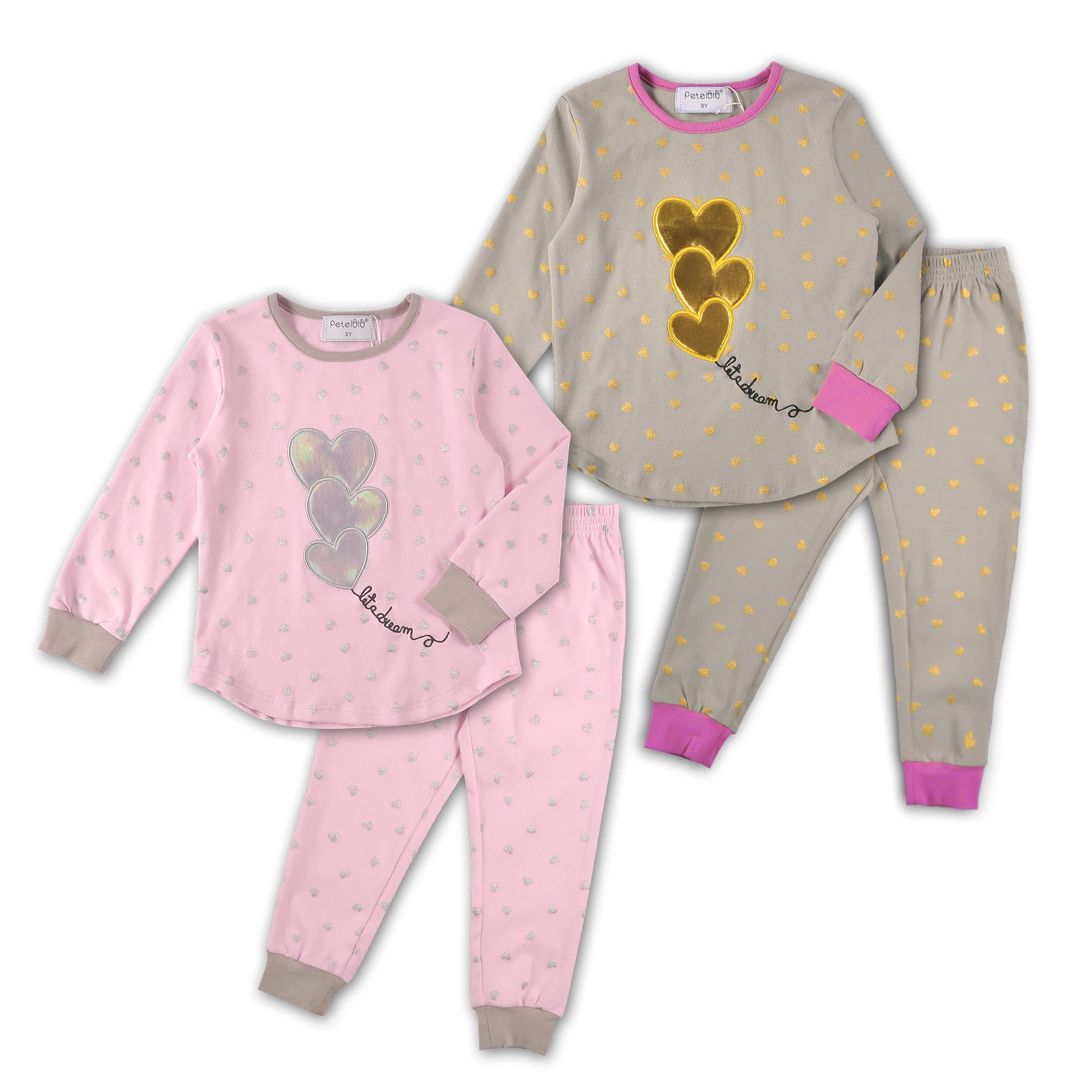 

High Quality Pajamas Suit Fashion Clothes Long Sleeve Baby Kids Cotton Material Size Pajama, Pink/grey