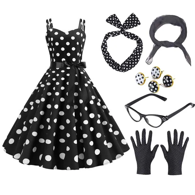 

1950s 60s Carnival Costume Set Women Polka Dot 1950s dress costume YTHC-010