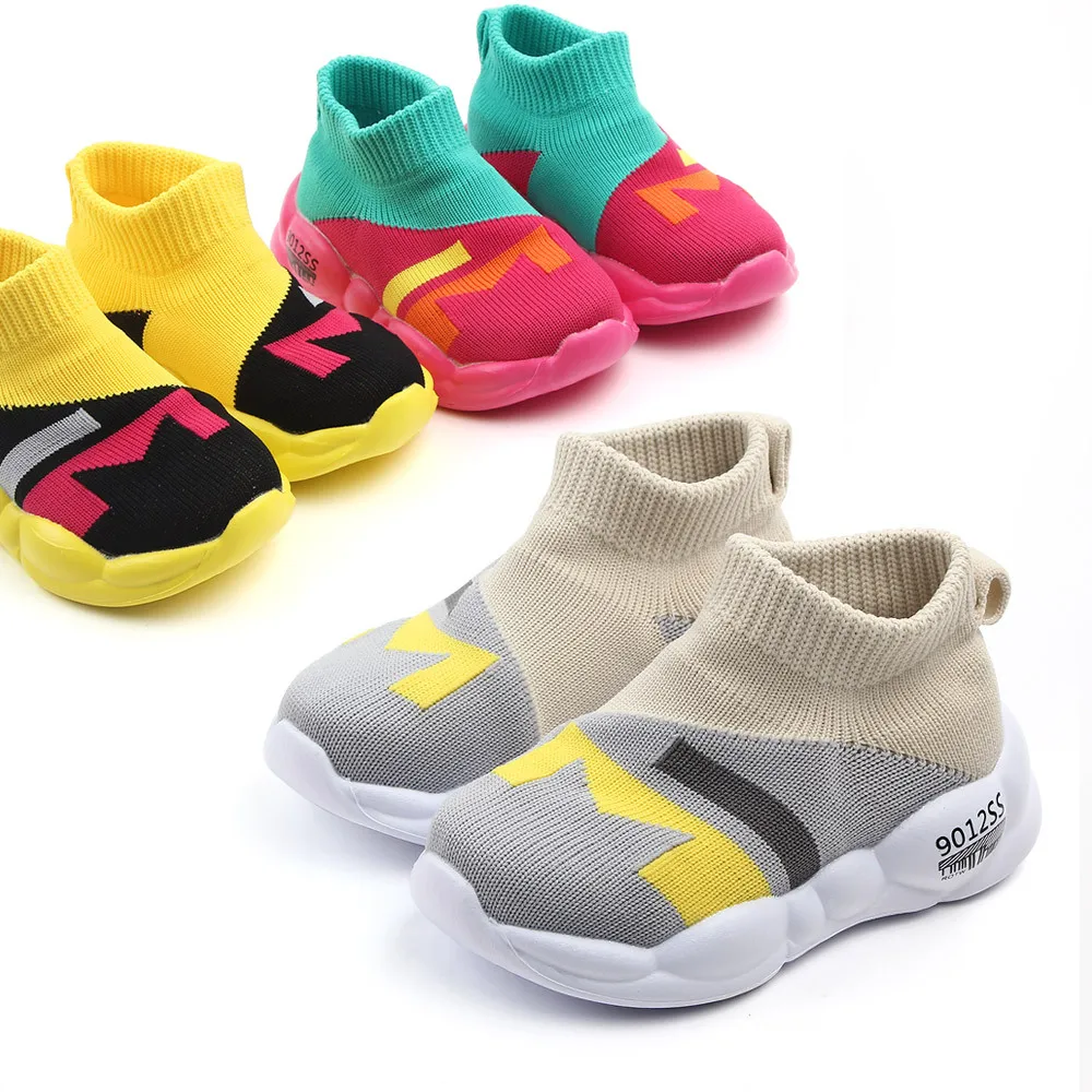 

Wholesale custom boy girl casual soft sole knitted sneakers sock toddler baby children newborn prewalker sport shoes for kids