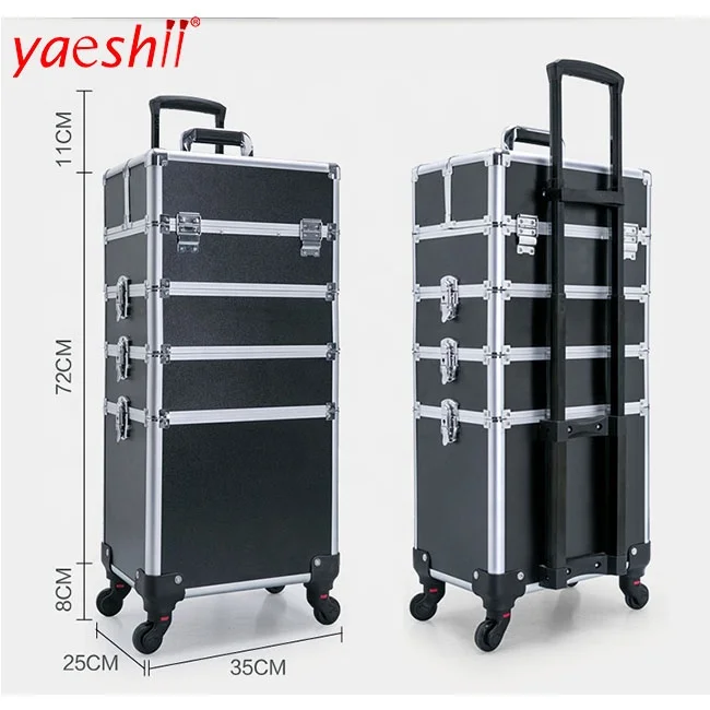 

Yaeshii New Fashion Multifunctional Professional Makeup Rolling Luggage Case Trolley Cosmetic Case With Wheel, Black/pink