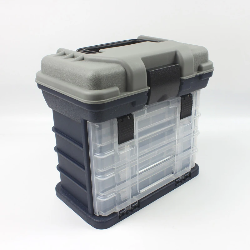 

ABS Multifunctional portable 4 clear storage drawers large plastic big fishing tackle box, Grey