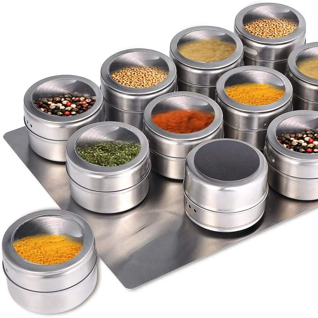 

Canister Pot Metal Magnet Set Box Stainless Steel Magnetic Tin Containers Spice Jar