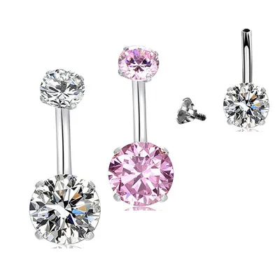 

Hot Selling Women Geometric CZ Navel Ring Pink Zircon Belly Button Piercing Ring