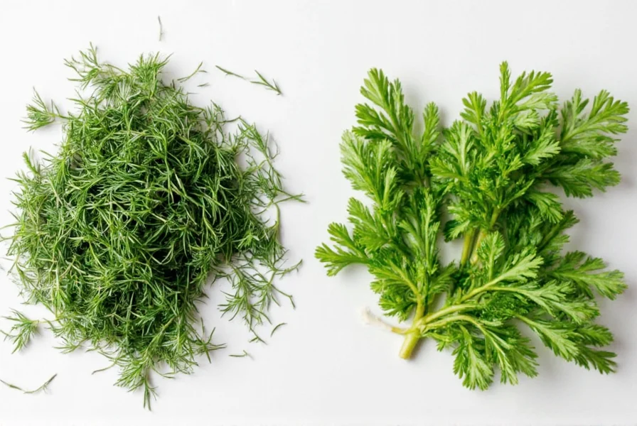 Bundle of dried dill weed on a wooden table