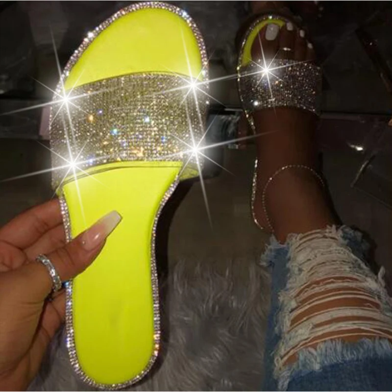 

Summer Glitter Sandal For Women 2021 Fashion Bling Female Candy Color Flip Flops Beach Diamond Flat Shoes Outdoor Sandals