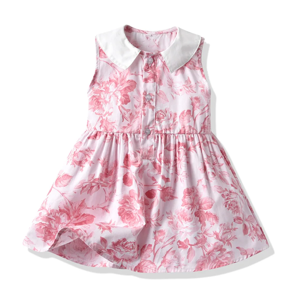 

High Quality Kids Dress Casual Party Pinafore Flower Dress Ruffle Shoulder Floral Baby Girl's Dresses, Pink,beige,green,brown