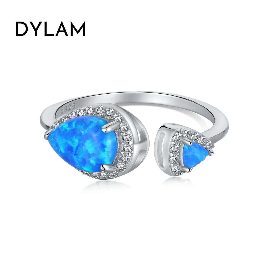 

Dylam Luxury Women Fine Jewelry 925 Sterling Silver Halo Eternity Adjustable Gemstone 5A Zirconia Synthetic Opal Wedding Ring
