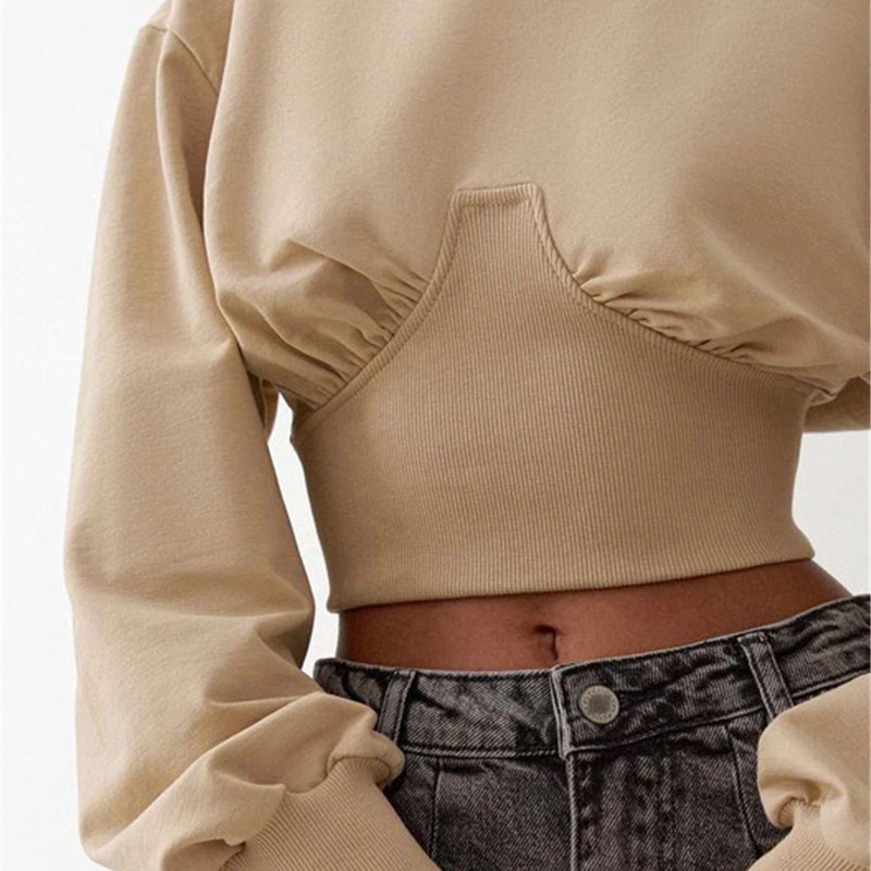 

Women's Hoodies Splicing Ribbed Loose Casual Basic Round Neck Pullover Long Sleeve Sweatshirt Crop Top Hoodie Customizable, Customized color