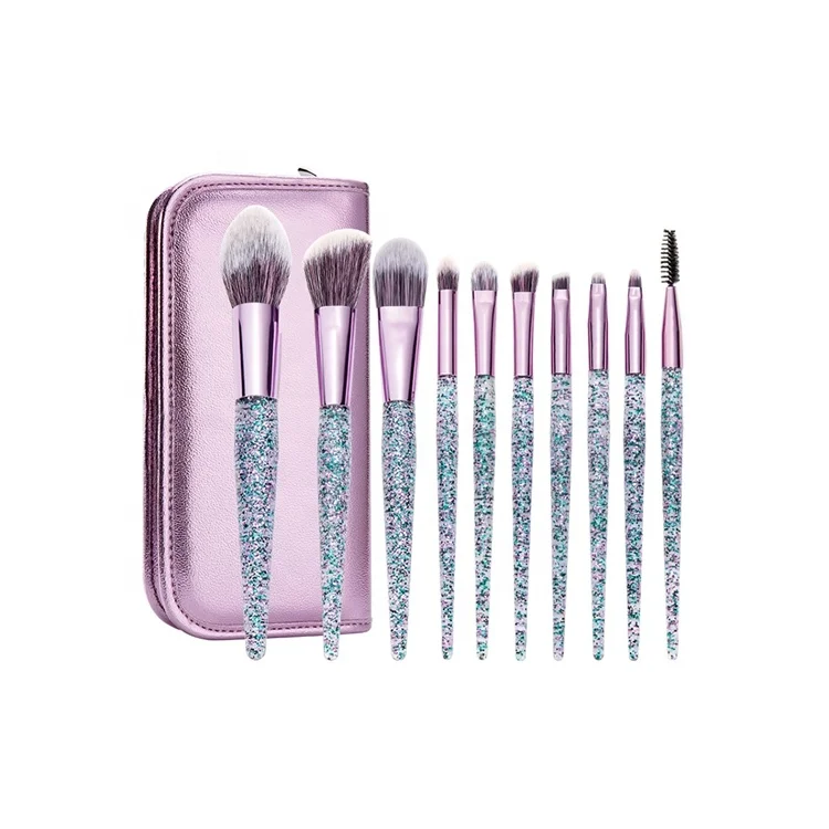 

Synthetic Glitter Plastic Handle Cosmetic Pouch High Quality Wholesale Makeup Brush Set Custom