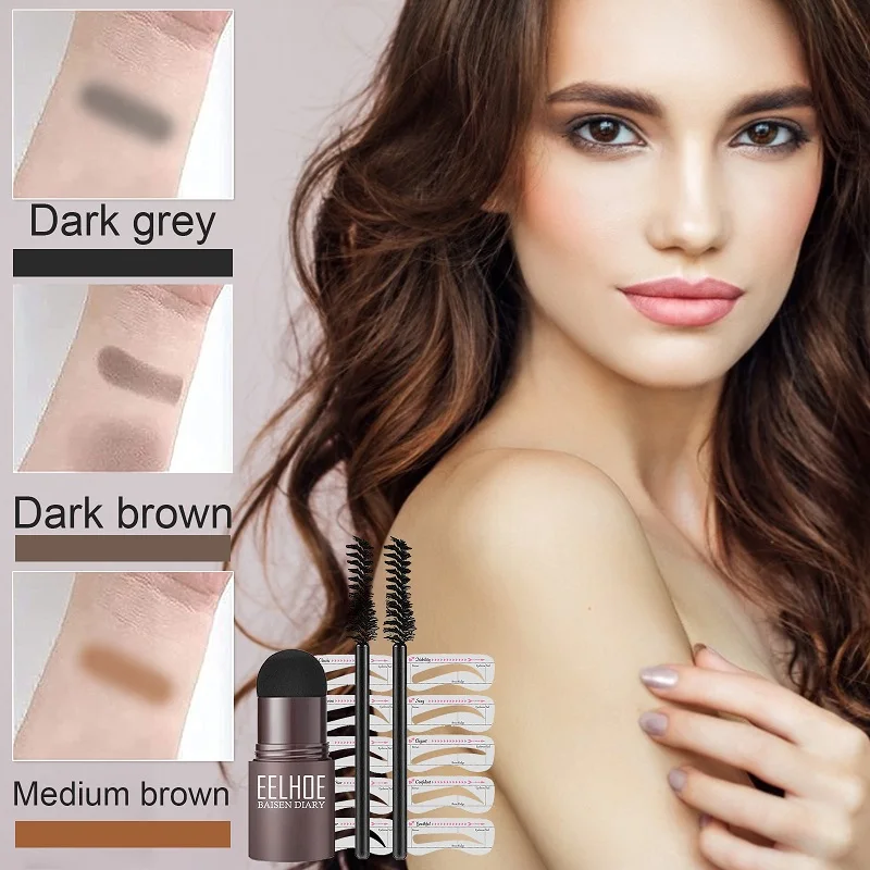 

Dropshipping Natural Contouring Waterproof Long Lasting Stick Shape Vegan Eyebrow Definer Brow Stamp Shaping Kit Eye Brow Powder, Dark brown,dark grey, medium brown