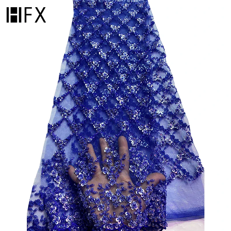 

HFX Luxury Embroidered French Lace Handmade Beaded Royal Blue 2020 African Nigeria Mesh Lace Fabric, Royal blue,pink,gold,white,green,red