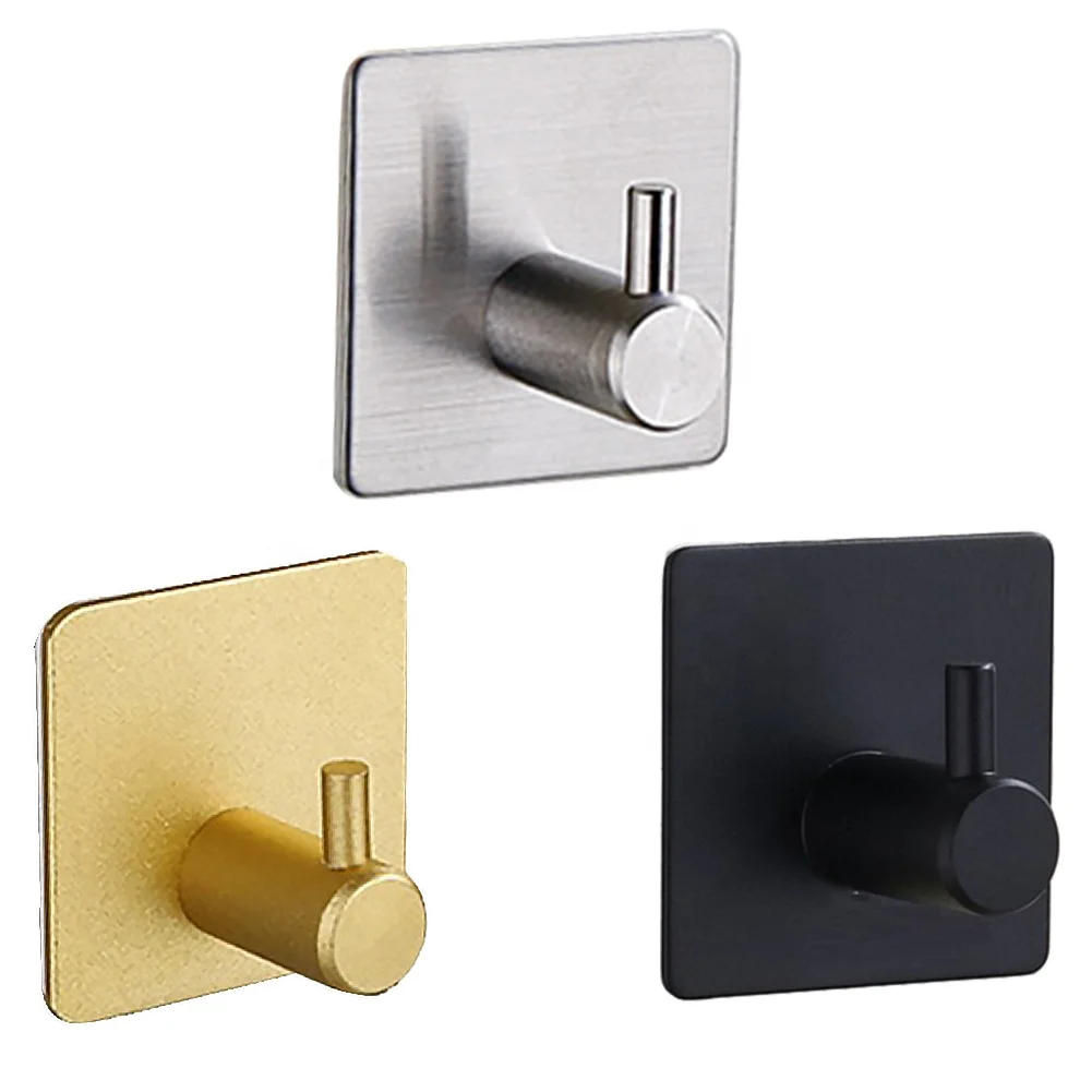 

No Screw Adhesive Aluminum Wall Coat Rack Key Holder Towel Hooks Clothes Robe Hanger Bathroom Accessories, Gold/sliver/black