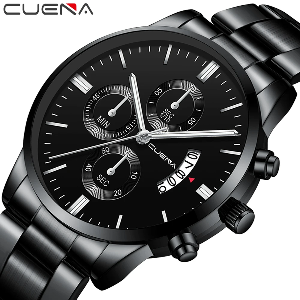 

CUENA official store 845 stainless steel bands men quartz wrist watches reloj montre, 29 colors