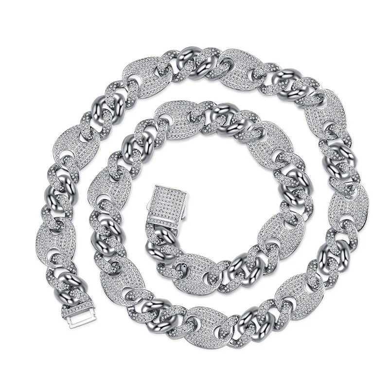 

Wholesale Ice Out chain Zircon Necklace Hip Hop Jewelry Men's Miami Cuban Chain silver chain, Silver color