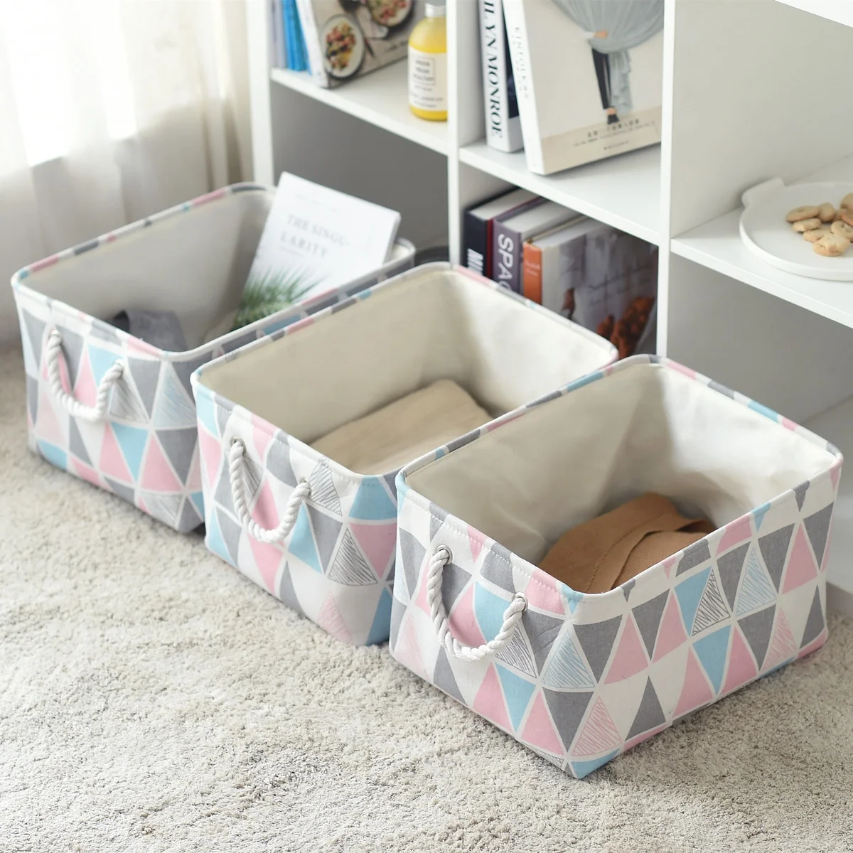 Canvas Storage Basket Fabric Foldable Organizer With Handles For Toys