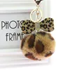 Faxu Rabbit Fur Ball Handbag Pendant Accessory Wholesale Fluffy Leopard Print Pompom Ball Bow Bag Charm Keychain Keyrings