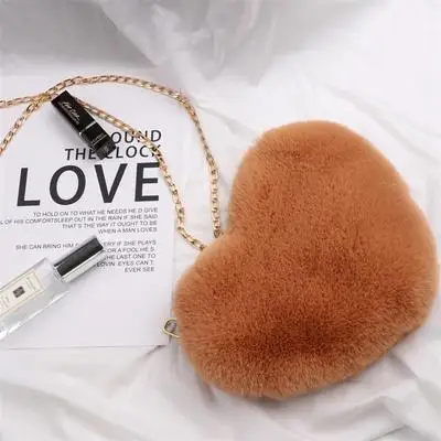 

women handbag Faux plush heart-shaped shoulder bag, Picture