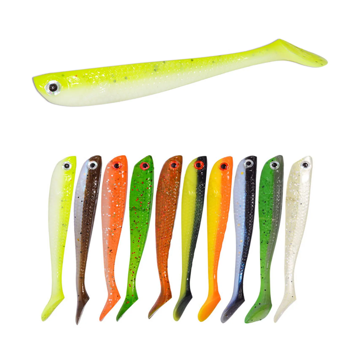 

NEW Soft Lures 55mm 1.5g 10pcs 3D Eyes Artificial Fishing Baits, 11 colors