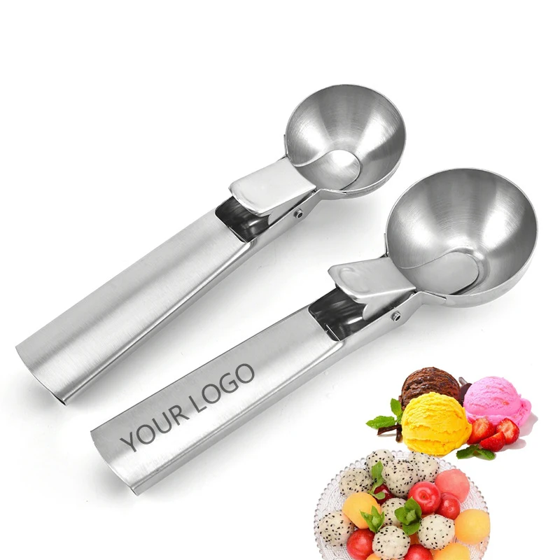 

Good Quality Anti-Freeze Handle fruit cookie shovel spoon Stainless Steel Ice Cream Scoop with Trigger, Silver