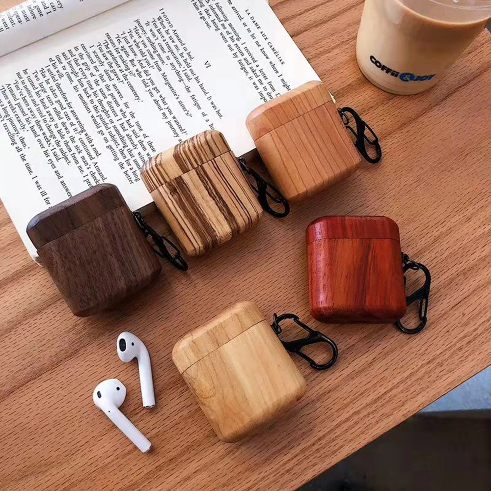 

Original Natural Wooden for Airpod Case for Apple 1 2 Vintage Custom Wood Design Shockproof Earphones Boxes Cover with Buckle