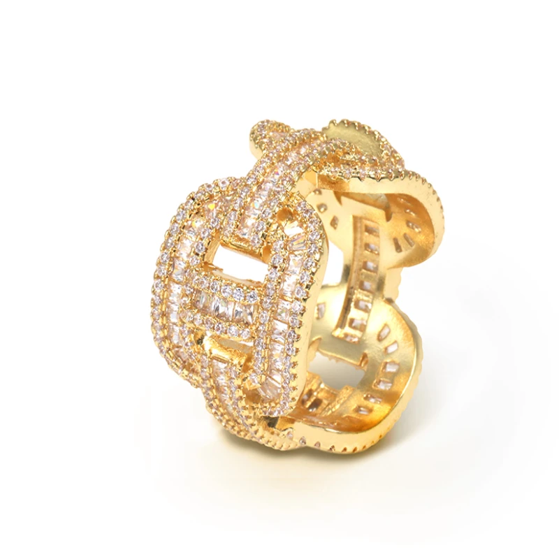 

FOXI Hip Hop Micro Insert Pave Setting Cubic Zircon Cuban Link Chain Ring gold plated cuban tennis ring