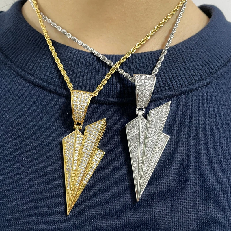 

Trend Brass Iced Out Paper Plane Pendants Necklaces For Men Hip Hop Rapper Jewelry