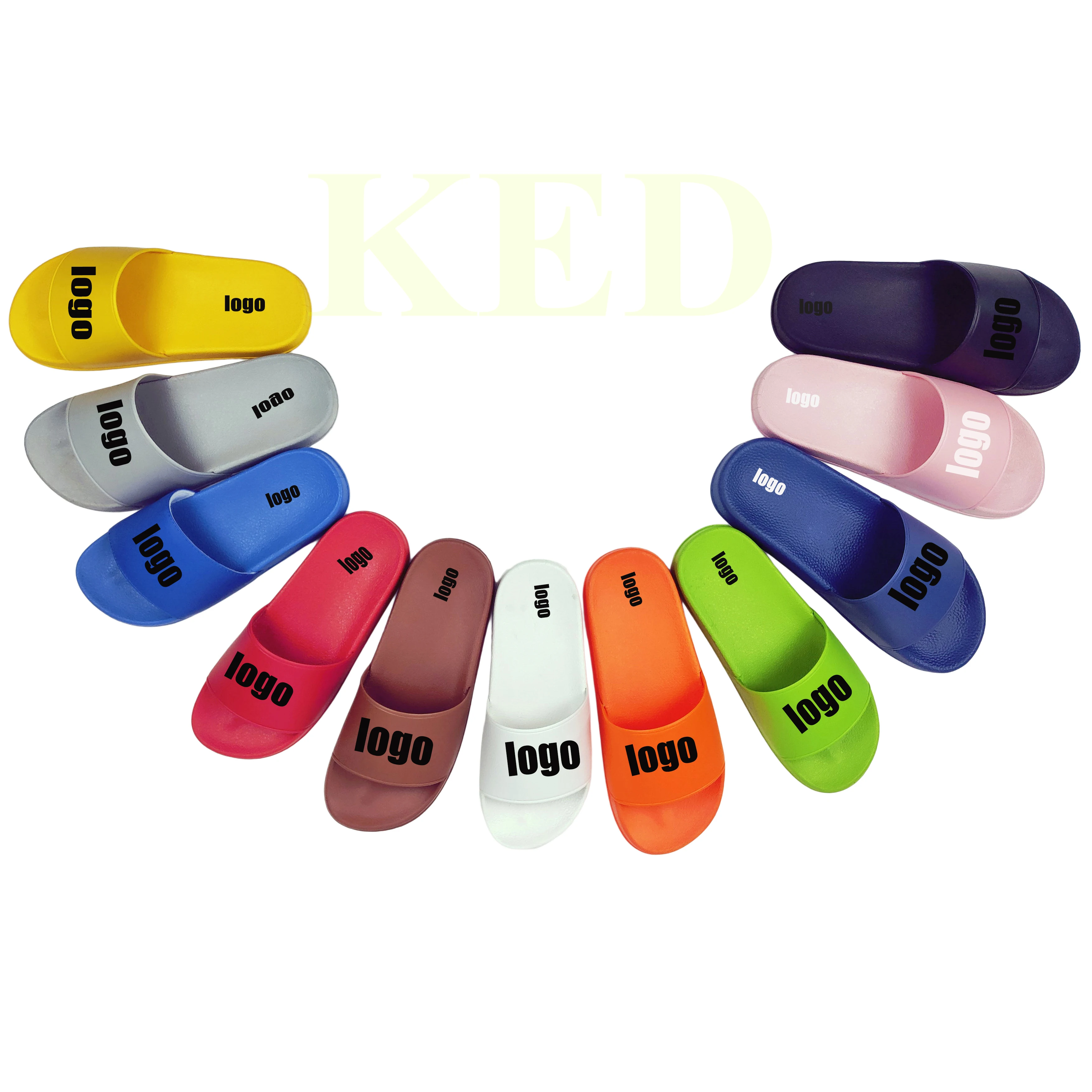 

Indoor Outdoor PU upper pvc insole OEM custom logo plain slides footwear sandals for men kids women and ladies, Mutiple colors