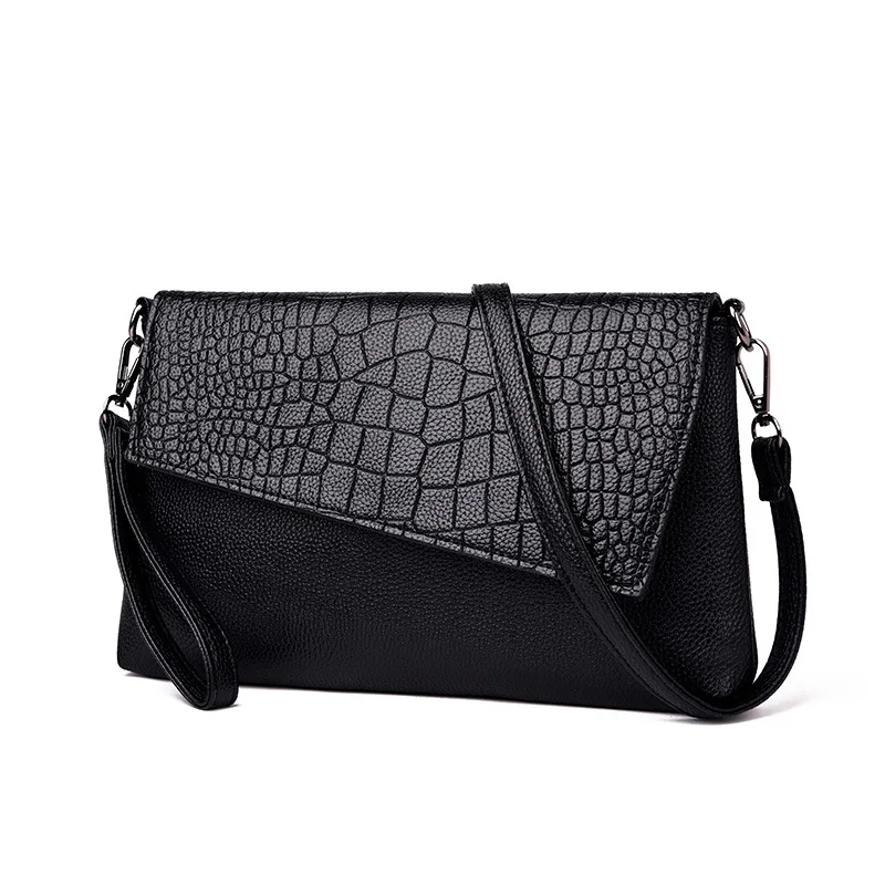 

Women Crocodile Pattern Shoulder Messenger Bag Soft Pu Leather 2022 Fashion Simple Black Clutch Commute Handbag For Female