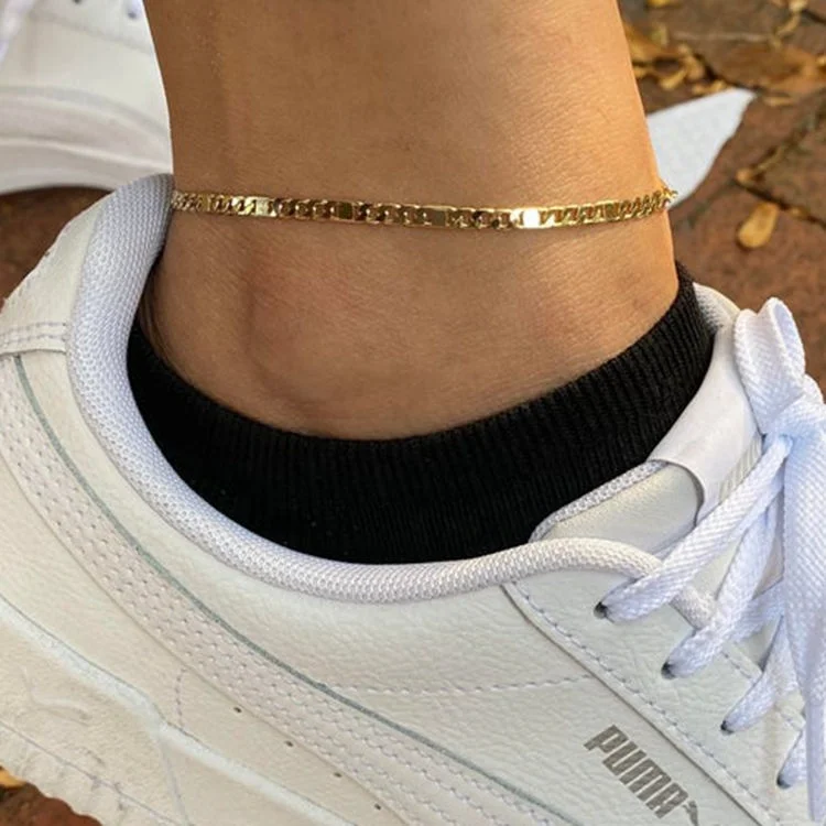 

Simple Thin Silver Gold Chain Color Ankle Wholesale Cuban Gold Stainless Steel Link Anklet