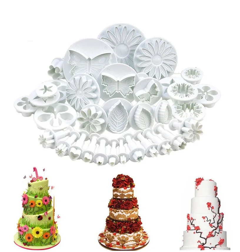 

33pcs Flower Blossom Plunger Fondant Mold Cutter Bake Tool Sugarcraft Stamp Cake Tools, White