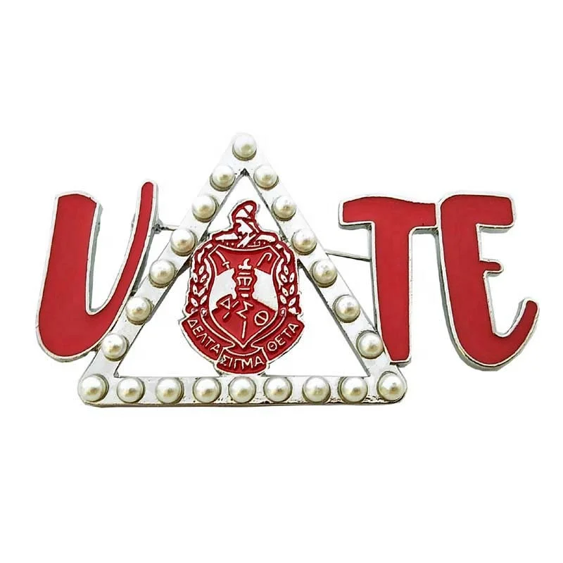 Greek Sorority AEO DST  Delta Sigma Theta shield Vote Pearl  Brooch Lapel Pin