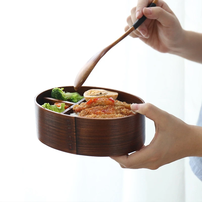 

Natural Wood Lunch Box Wooden Bento Lunchbox Food Container Japanese Travel School Camping Lunch Box Sushi Box Tableware Bowl, Customized color acceptable