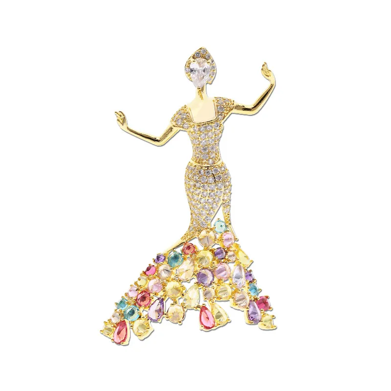 

Charare fancy gold princess dress zircon women brooch jewelry accessories, Colorful