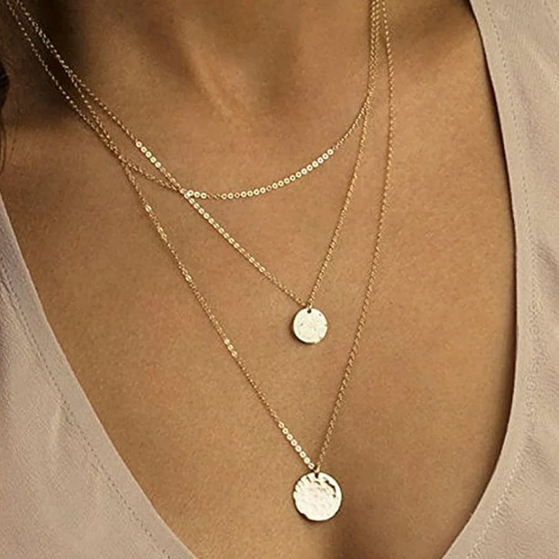 

Fashion Sequins Multi Layer long Necklaces Pendant Bohemian Pendant Necklace for Women Jewelry, Gold silver