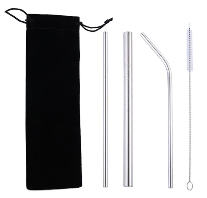 

Drinking Tools 304 Stainless Steel Straw Colorful Metal Straw Cleaning Brush Home Party Wedding Bar Reusable Drinking Straws