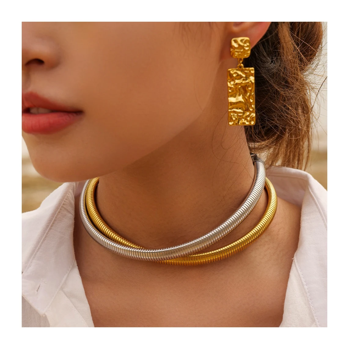 

ERESI Fashion 18K Waterproof Gold Plated Stainless Steel Jewelry Women Oversize Geometric Rectangular Pendant Drop Earrings