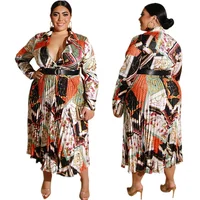 

Wholesale 5XL Plus Size Afirica Style Deep V Neck Long Sleeve Midi Dress For Women