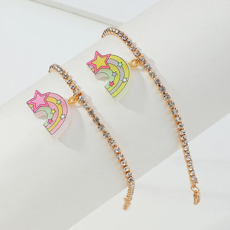 

2pcs/set Wholesale Fashion Rainbow Gold Diamond Bracelet Acrylic Bracelets Chain For Girls, Colourful