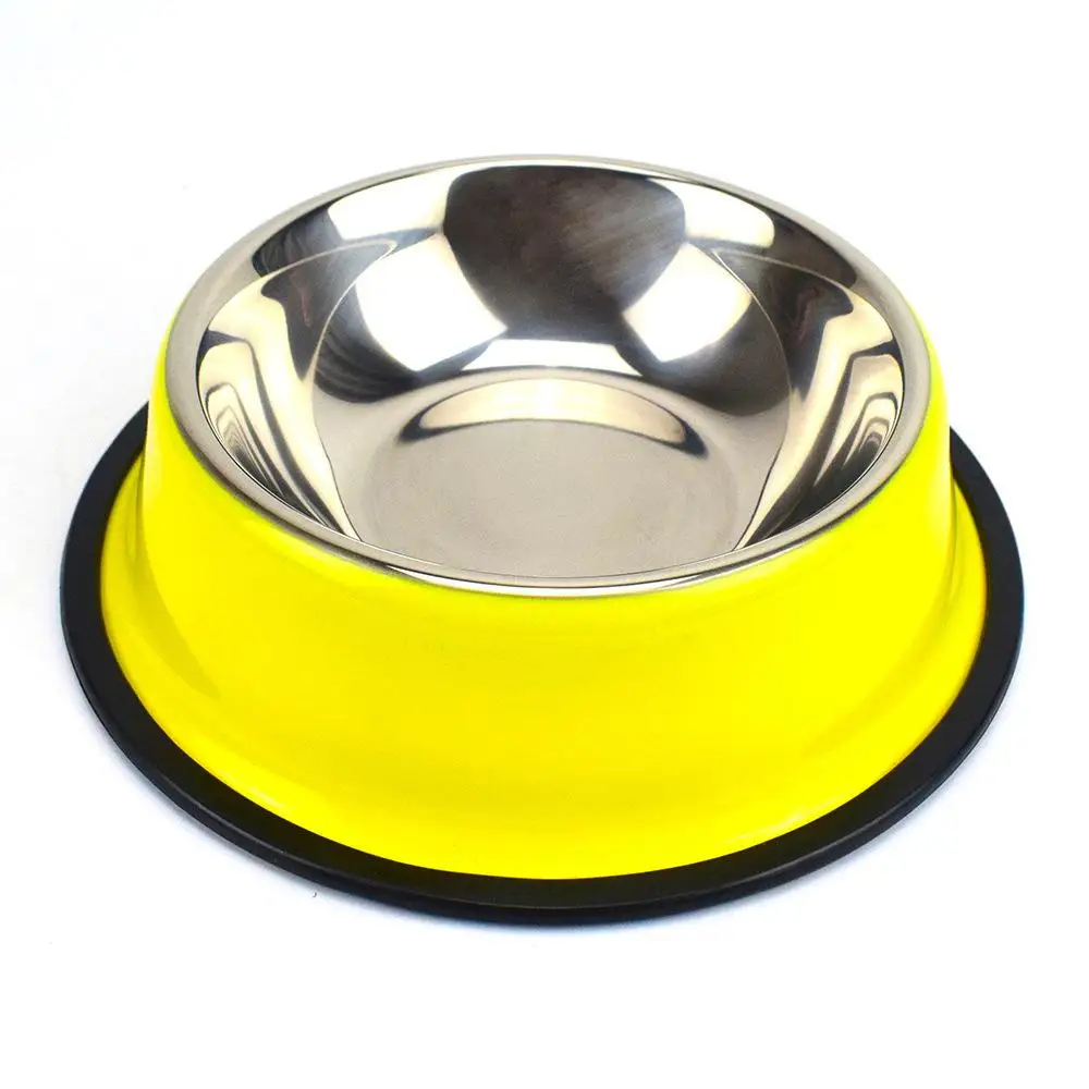 

High Quality Best Price Stainless Steel Dog Bowl With No Spill Non-skid Silicone Mat Dog Travel Bowl, Red, yellow, blue, green,orange