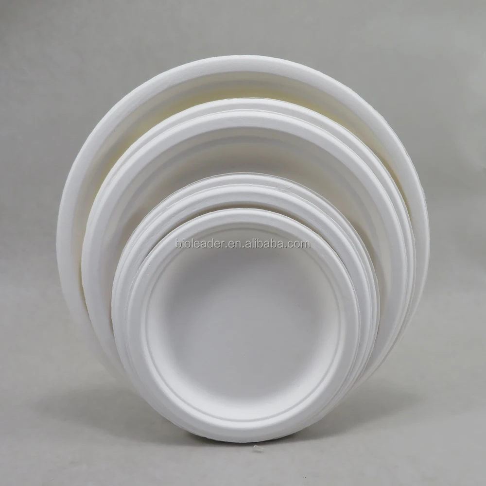 

Biodegradable Disposable Sugarcane Bagasse Dishes of 6,7,8,9,10 inch Pulp Molding Products, White, brown
