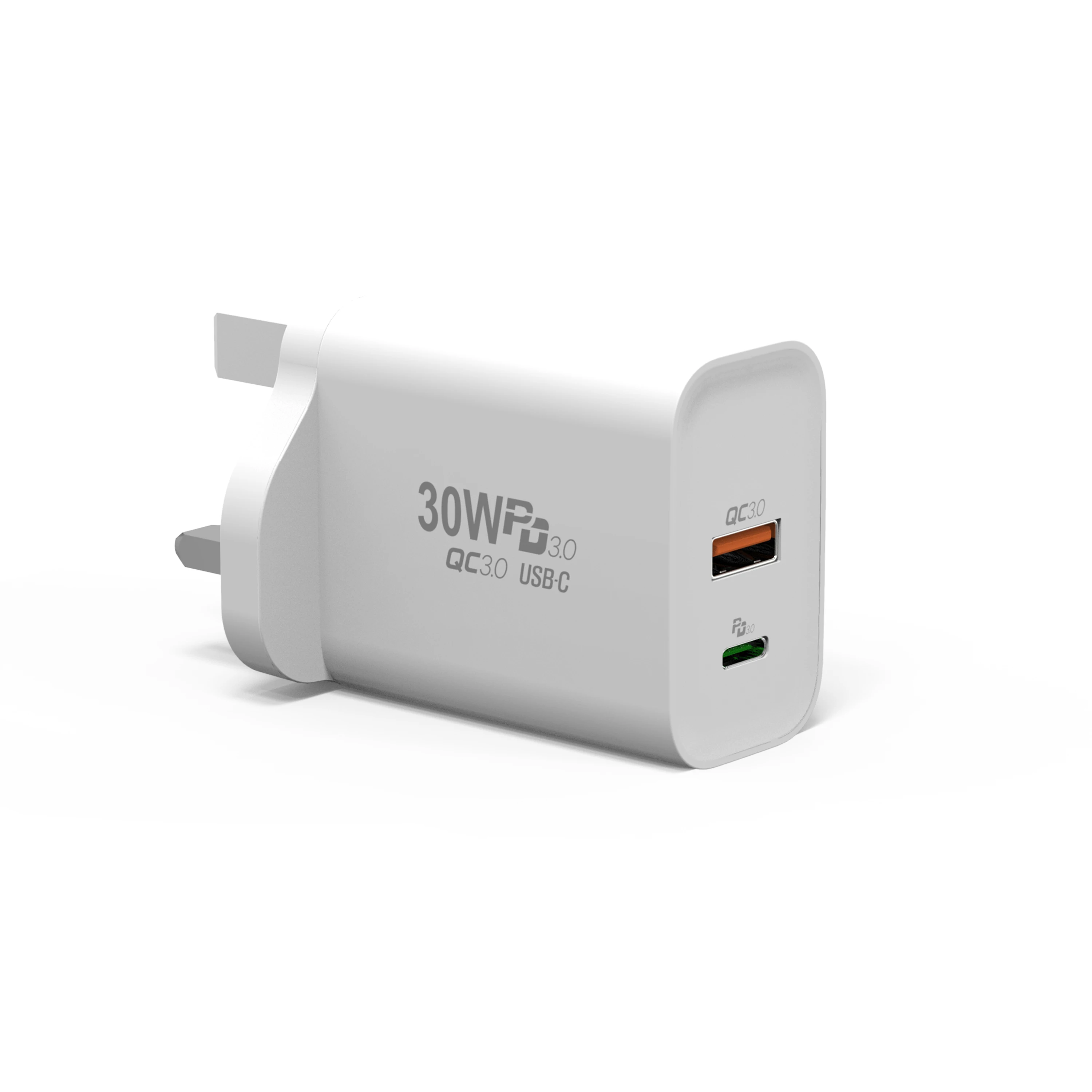 

2 In 1 Fast 30W PD QC 3.0 USB A USB C 5V 3A 30 Minutes Full Power Travel Wall Charger For Iphone