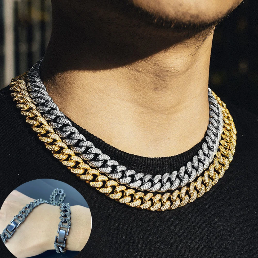 

Hip Hop Fashion Jewelry Wholesale Gold Plated Miami Cadena Cubana Men Cz Diamond Iced Out Necklaces Cuban Link Chain