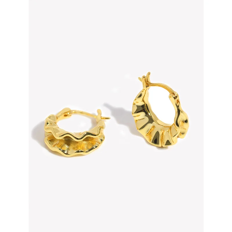 

New Trendy 925 Sterling Silver Fine Jewelry 18K Gold Plated Geometric Shape Double Twist Wave Hoop Earrings