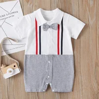 

Summer baby short sleeve jumpsuit cotton gentleman baby boy climbing suit