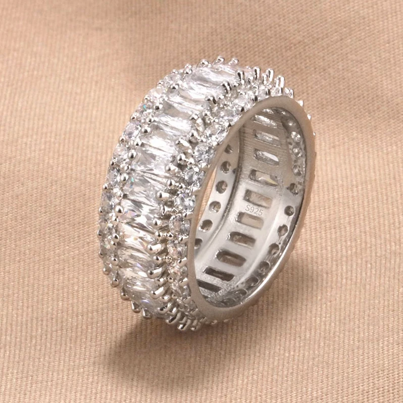 

Factory price iced out 3 rows cz diamond 925 silver ring for women